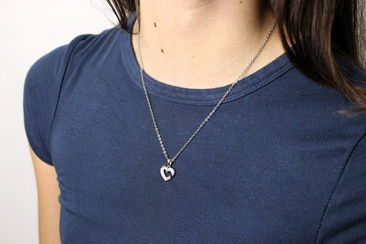 Collana in Argento 925 con Ciondolo a Forma di Cuore e Zirconi Brillanti made in italy