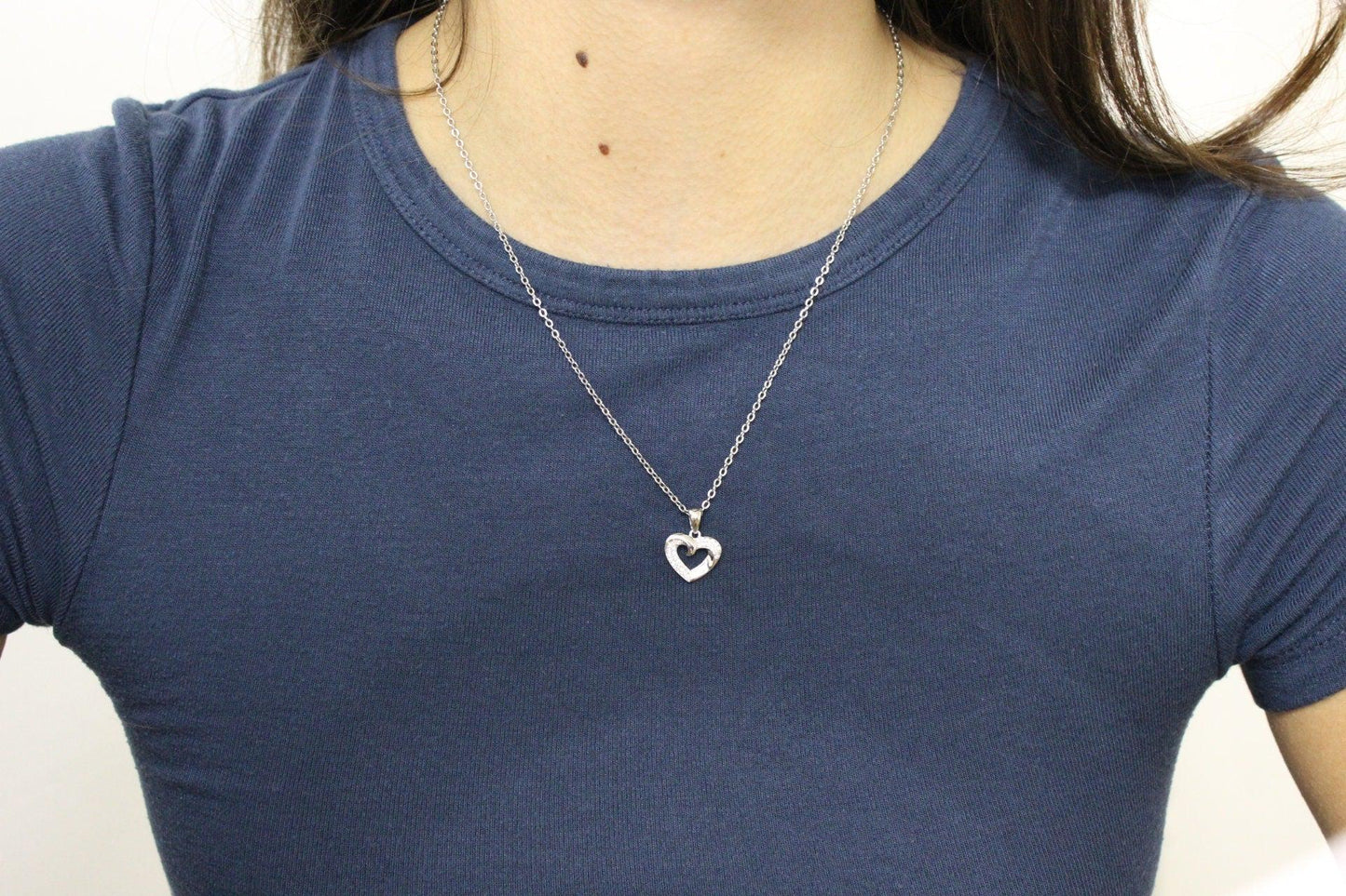 Collana in Argento 925 con Ciondolo a Forma di Cuore e Zirconi Brillanti made in italy