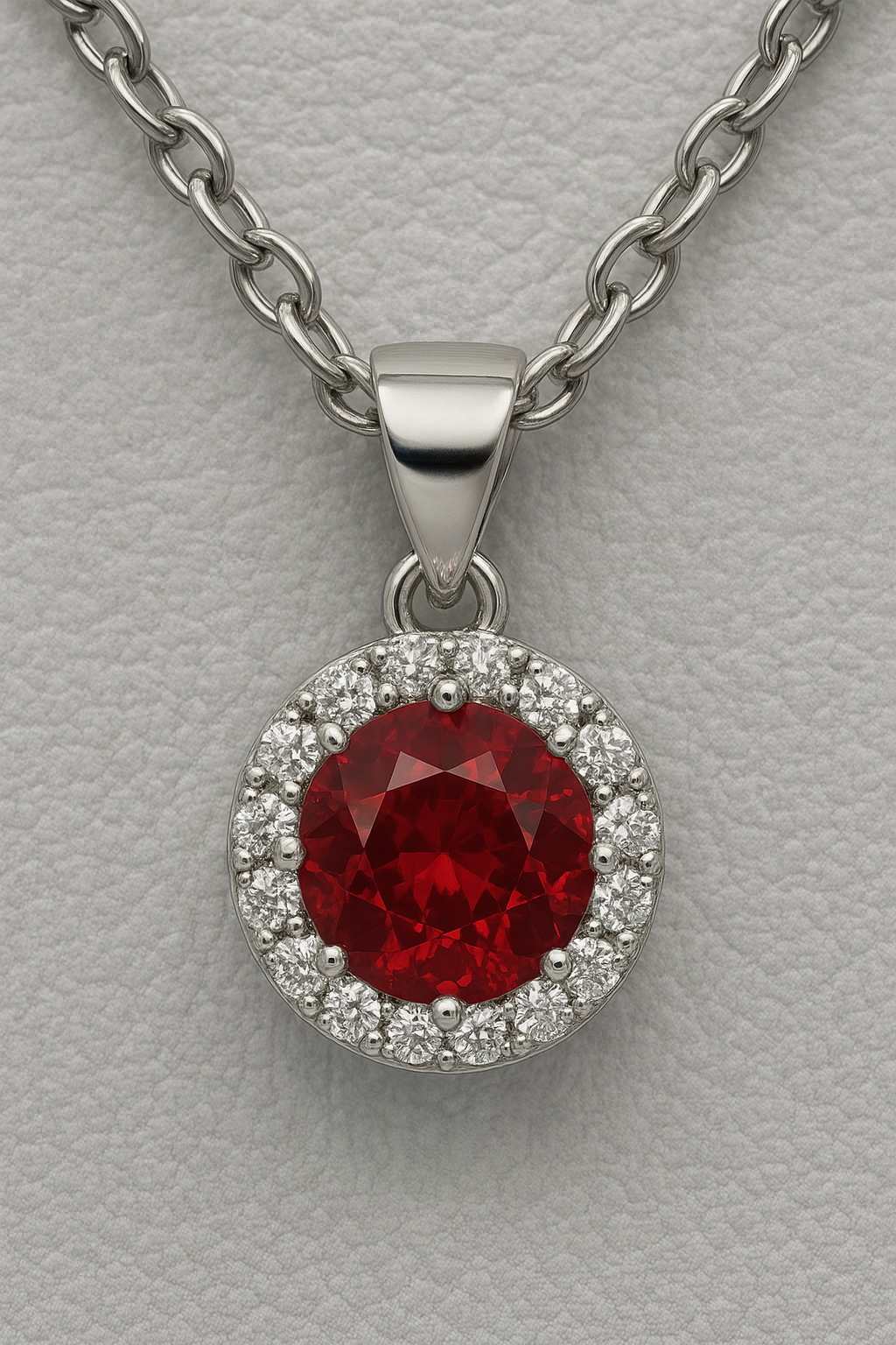 Ciondolo in Argento 925 con Zirconi e Pietra rossa