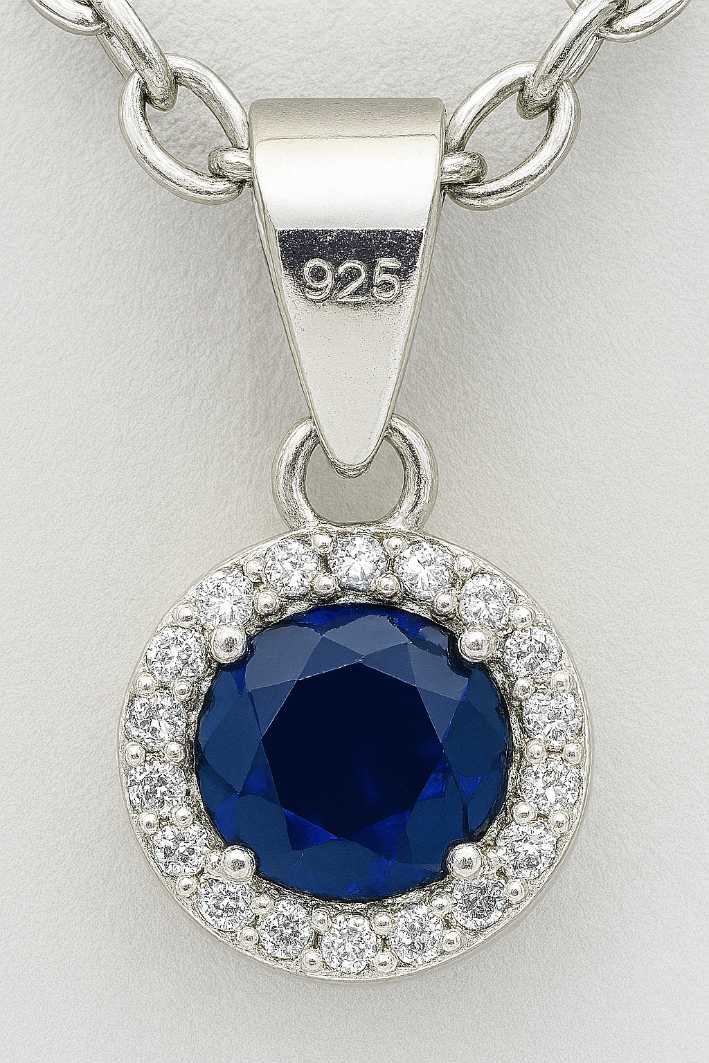 Ciondolo in Argento 925 con Zirconi e Pietra Blu