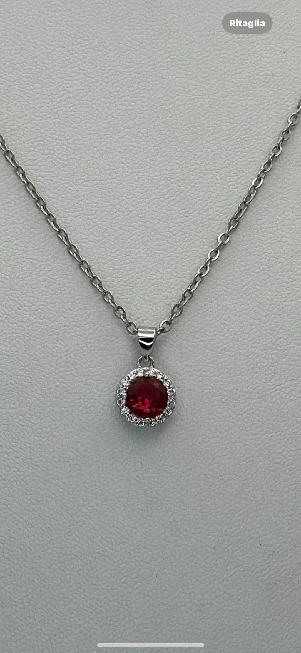 Ciondolo in Argento 925 con Zirconi e Pietra rossa