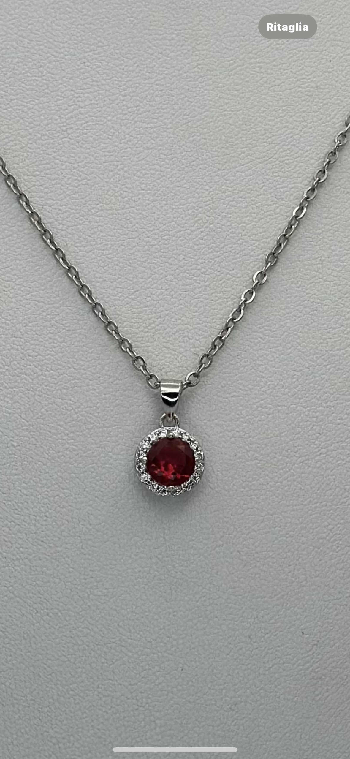 Ciondolo in Argento 925 con Zirconi e Pietra rossa