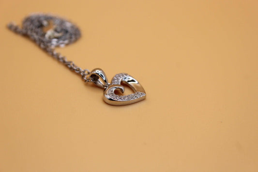 Collana in Argento 925 con Ciondolo a Forma di Cuore e Zirconi Brillanti made in italy