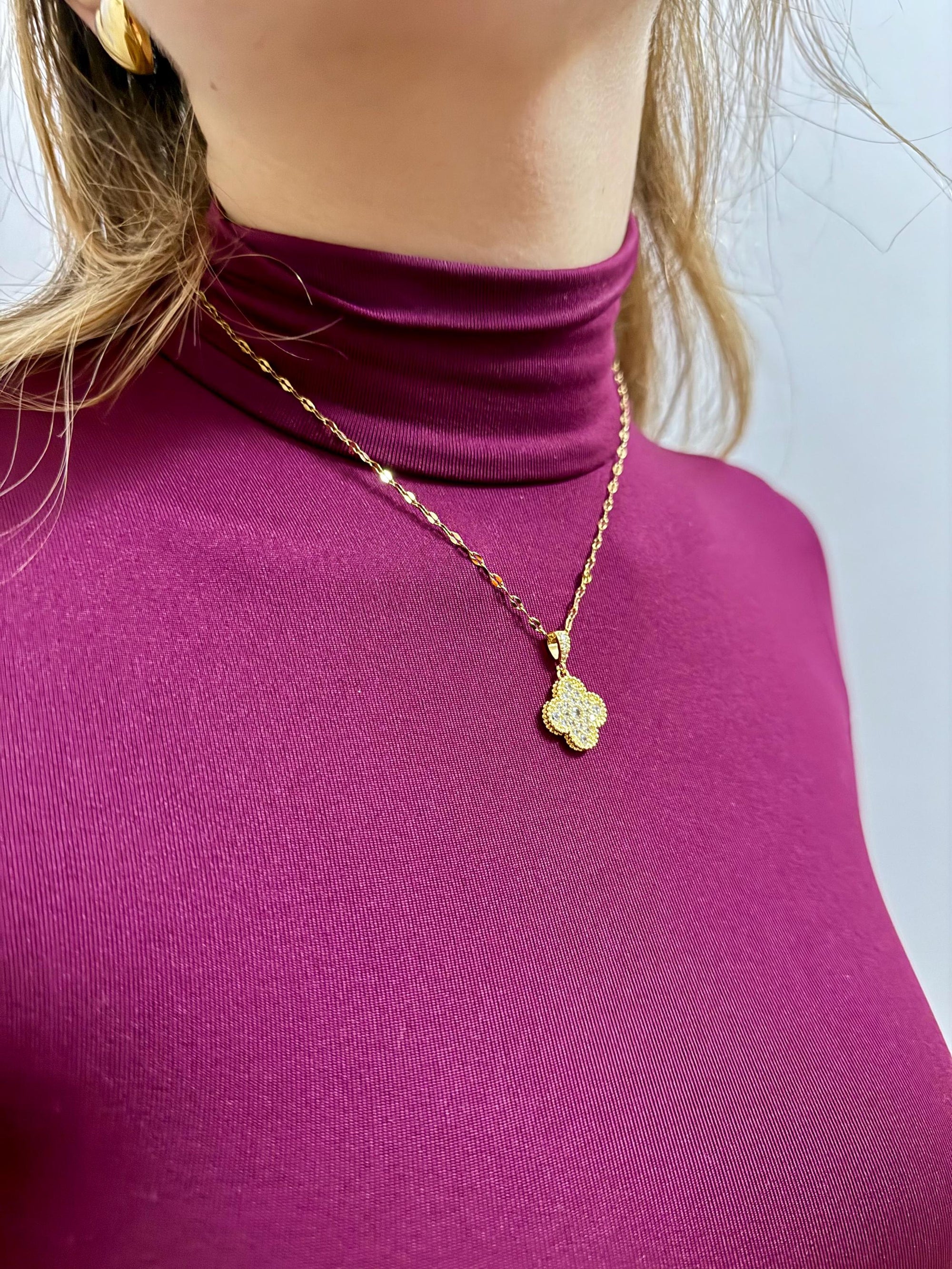Collana con Ciondolo fortuna e Zirconi Brillanti  Eleganza e Portafortuna, regalo per lei , san valentino , collana donna